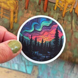 3 for $3 ~ Pretty Sky with Mountains and Trees Sticker
